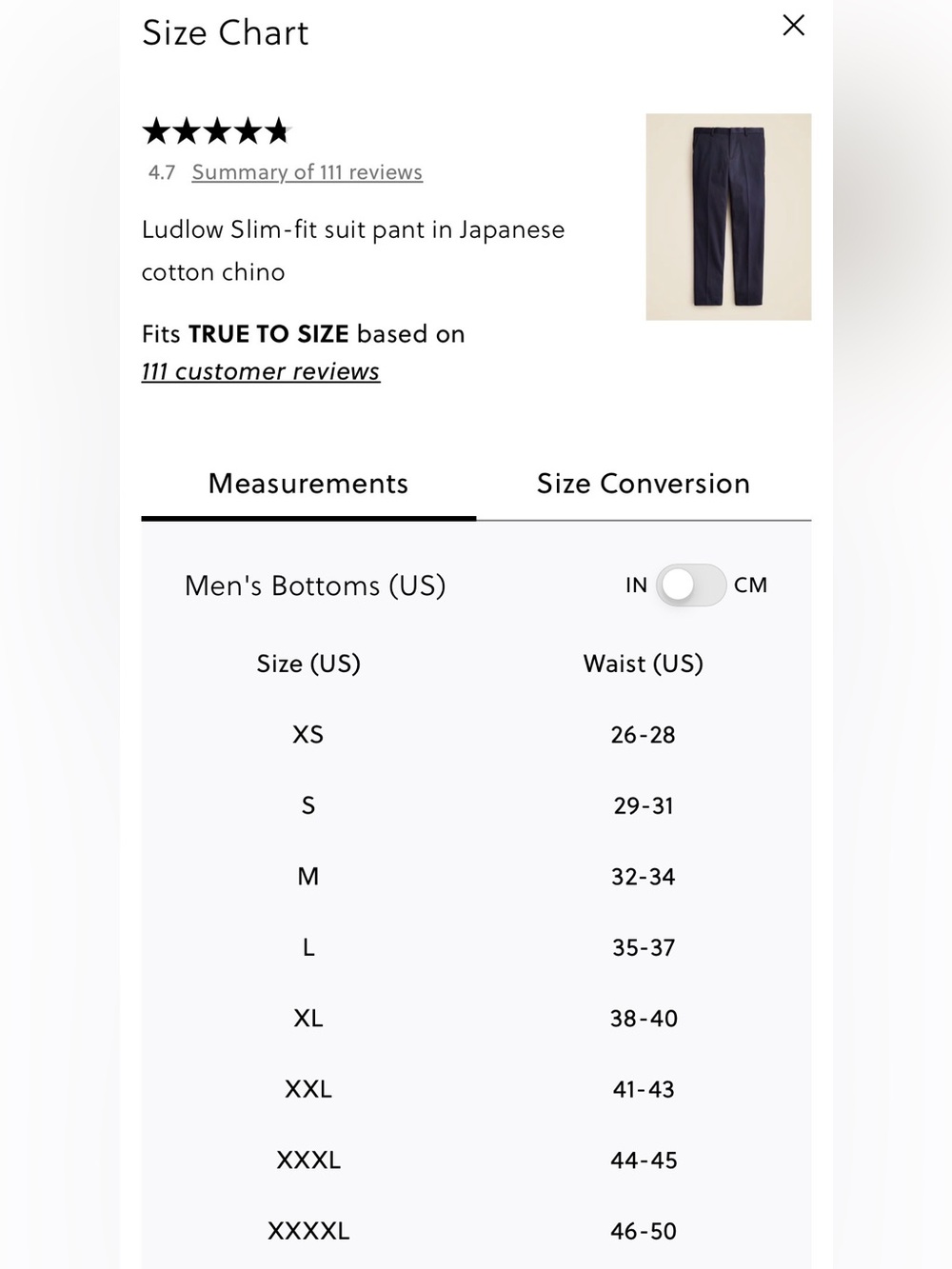 J.Crew Navy Ludlow Slim-fit Suit Pant in Japanese Cotton Chino Size 30 x 30 NWT - Picture 10 of 11